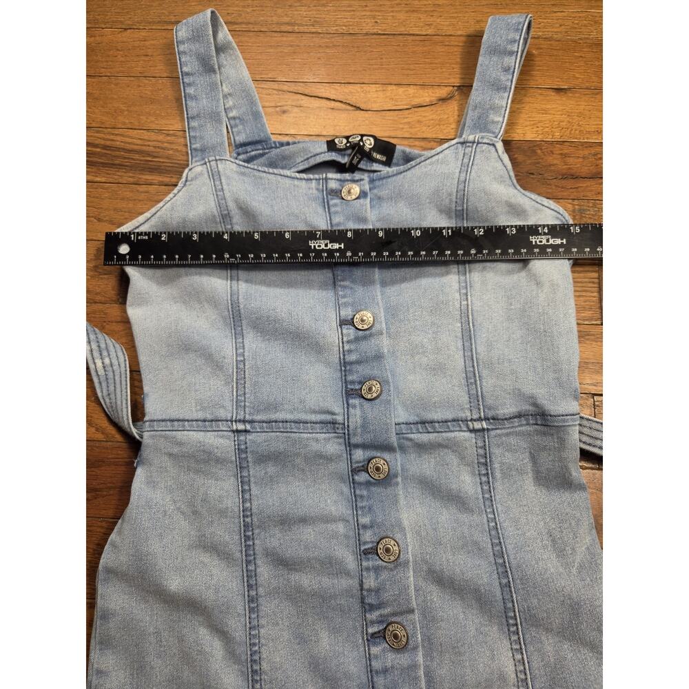 By Rewash Denim Mini Dress Womens M Blue Button Front Tie Waist Frayed Hem Y2K - Picture 6 of 7